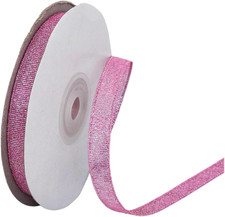 Glitter Pink Ribbon 25 Yards 3/8 Inch Wide Shimmer Sheer Organza Ribbon Sparkly