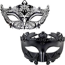 Couple Masquerade Masks 2PCS, Roman Greek Man Venetian Metal Woman Masks