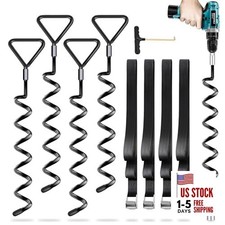 Trampoline Stakes - Heavy Duty Trampoline Anchors Kit - Screw In 4 Pack Black