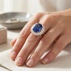 925 Sterling Silver Rose Gold Rings Graceful Royal Blue Sapphire Oval 10.10Ct