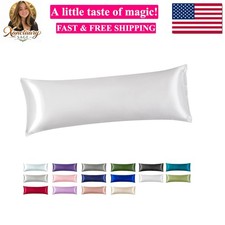 Satin Body Pillow Cover, White Silky Cooling Satin-Silk Body Pillow Cases wit...