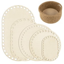 Wooden Basket Bottom, 5 Pcs Oval Circle Blank Crochet Small, Wood Color