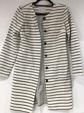 Kew 159 Women’s Cream & Navy Stripe Cotton Mix Coat UK8 Xs Excellent Condition