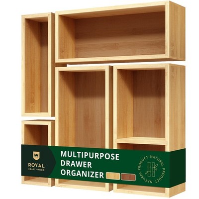 5-Piece Bamboo Drawer Organizer Set - Multi-Use Storage Trays for Kitchen, Offic