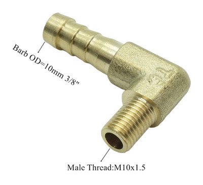 Thread M10 M10x1.5 Barb 10mm 3/8'' Hose Fitting Adapter Brass Elbow Metric Male
