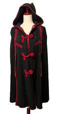 VTG Wool Greek Handmade Hooded Cloak Cape Black Red Embroidery Trim Gothic Warm