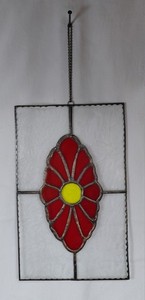 Antique Frosted Stained Glass Pane with Hibiscus Floral Design Window Decor