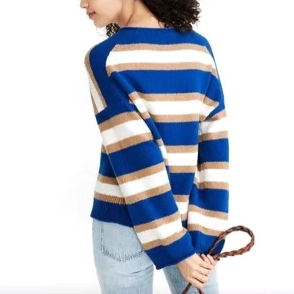 Suéter Suéter Madewell Algodón Lana Merino Talla Pequeña Azul Rayas Cuello Redondo Foto 2 de 4