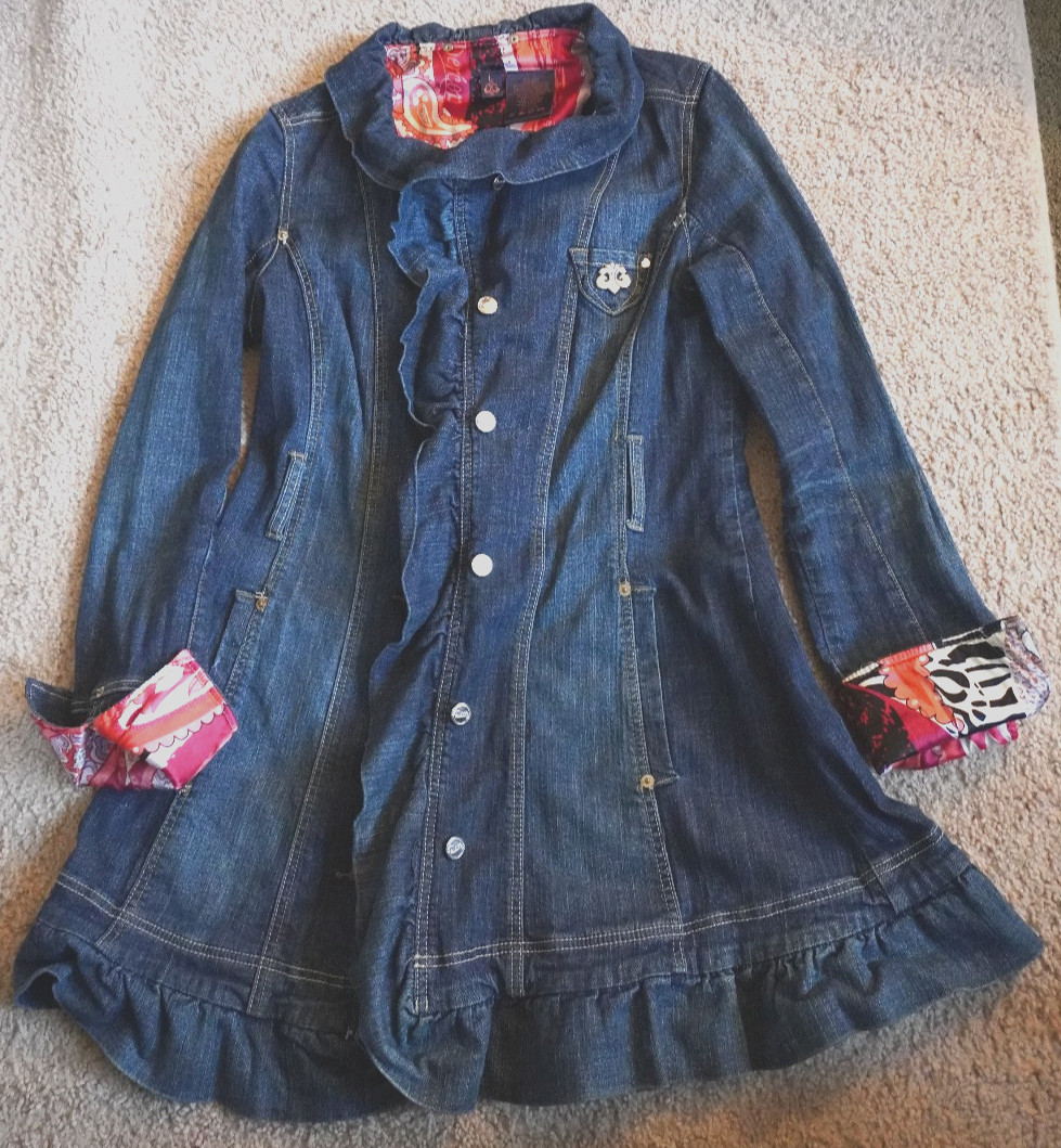 VTG House of Dereon Denim Trench Jacket Size L Beyonce Y2K