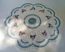 New Crochet Handmade Centerpiece Doily White w/Multi-Color Beads