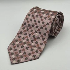 Bergamo NY Executive Collection Pink Men's Tie Silk Squares Geometric Necktie