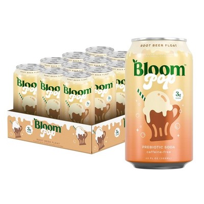 Bloom Pop Prebiotic Soda Rootbeer Float Soda for Gut Low Calorie NoCaffeine 12oz