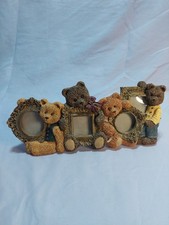Teddy Bear Resin Multi Photo Frame Vintage Style 3-Opening Decorative Frame