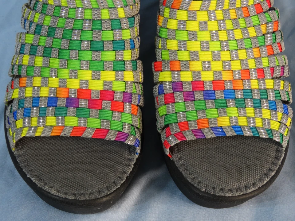 STEVEN Steve Madden SANDALIAS BELINNA CUÑA Zapatos Tacones RAYAS ARCO IRIS Elástico 6 Foto 2 de 4