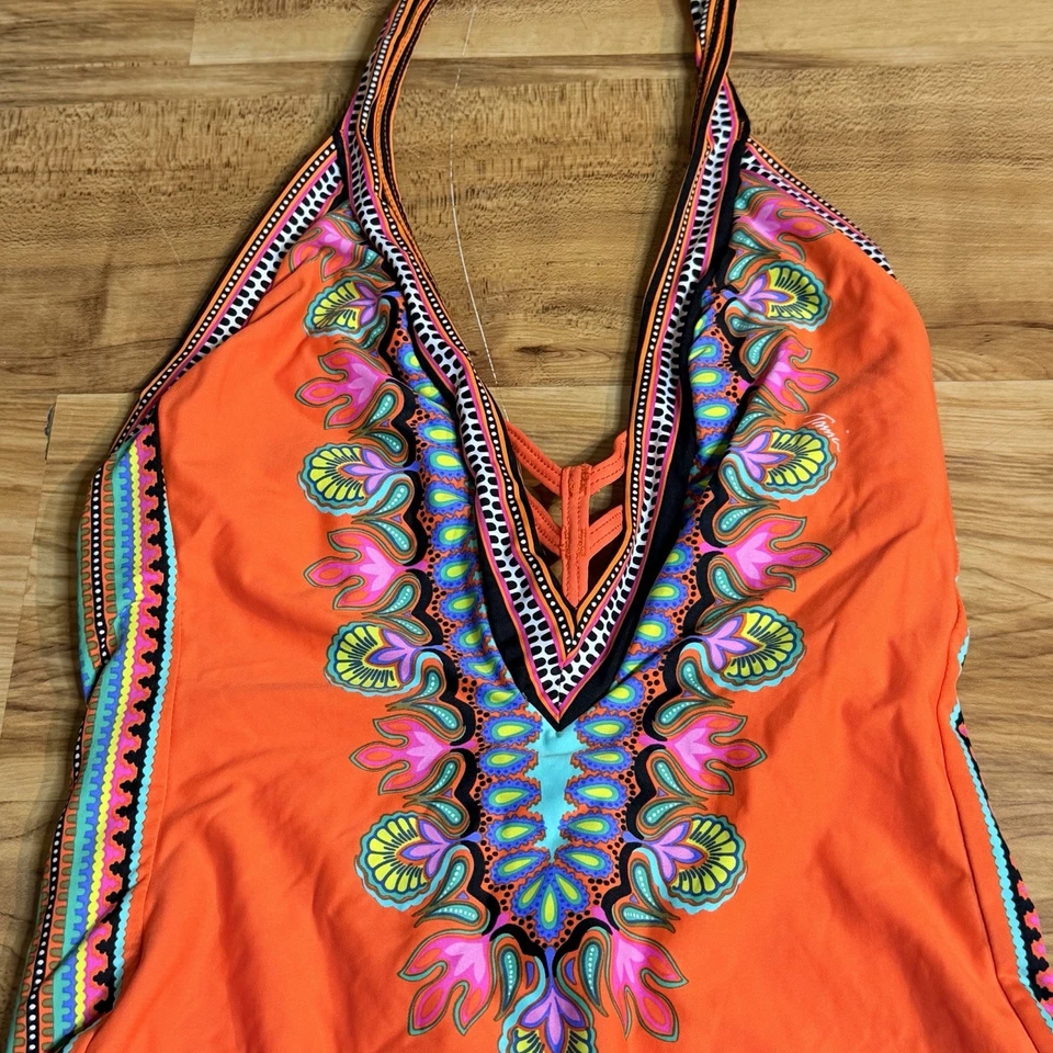 Nuevo sin etiquetas Traje de baño de una pieza Trina Turk Playa De Flor Plunge Maillot naranja M/L Foto 2 de 4