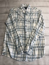 George Shirt Mens Medium Blue White Plaid Long Sleeve Flannel Button Up Casual