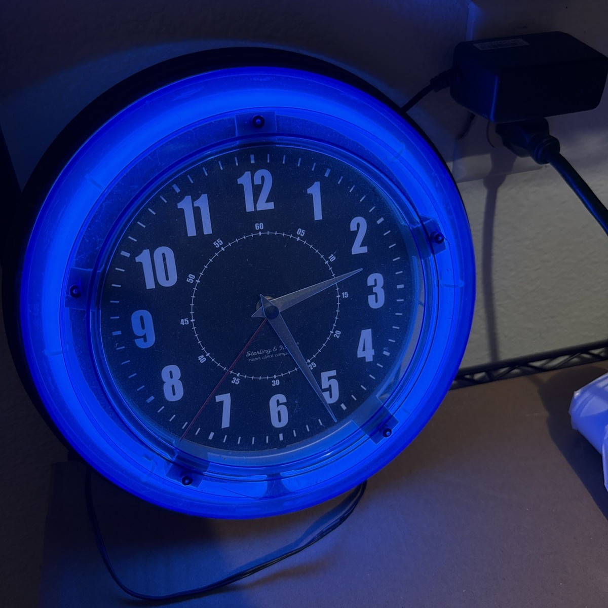 Sterling and Noble Electric Blue Neon Tube Light Up Wall Clock 