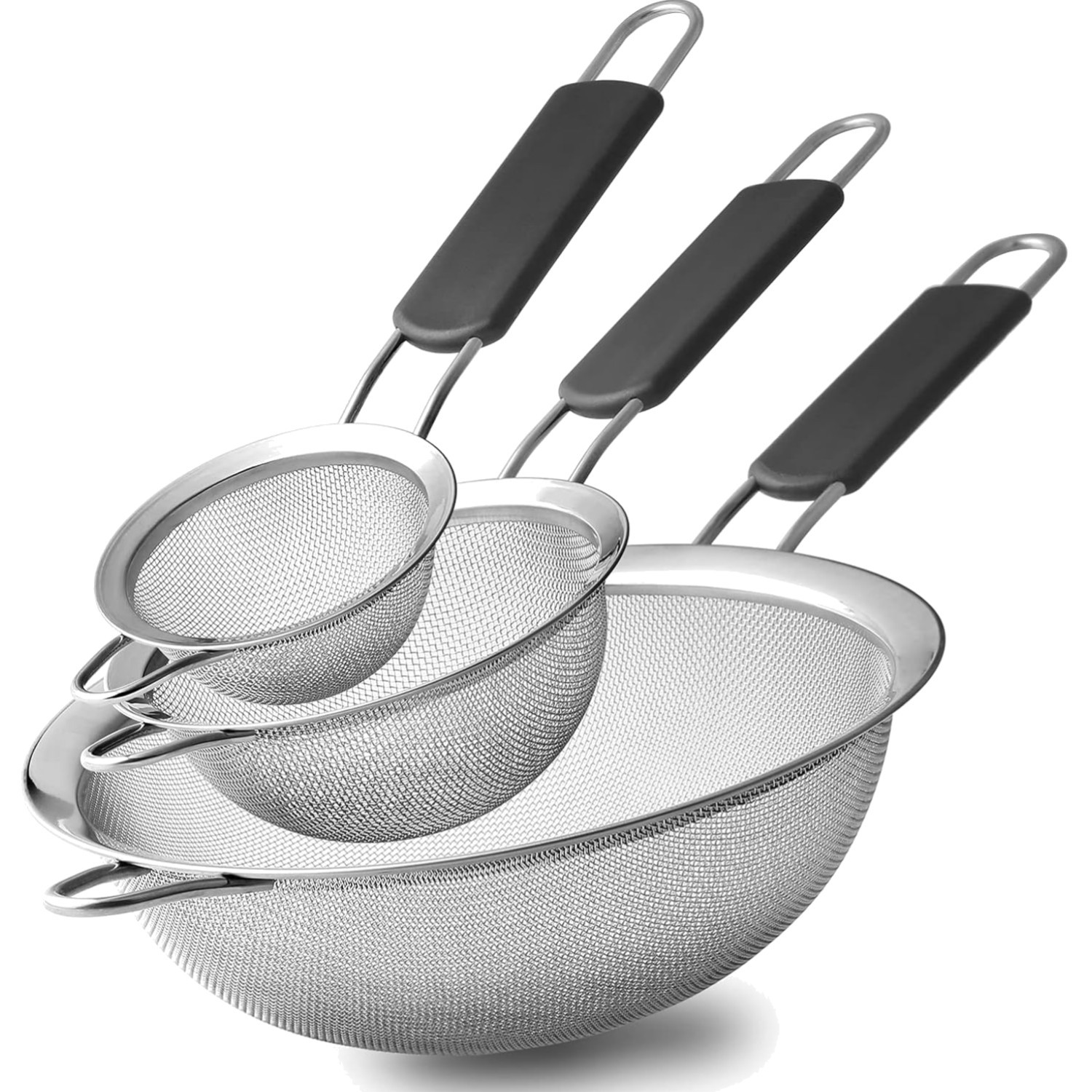 Praktisches 3er Set Feinmaschige Küchensiebe 8-18cm für Quinoa, Nudeln & mehr