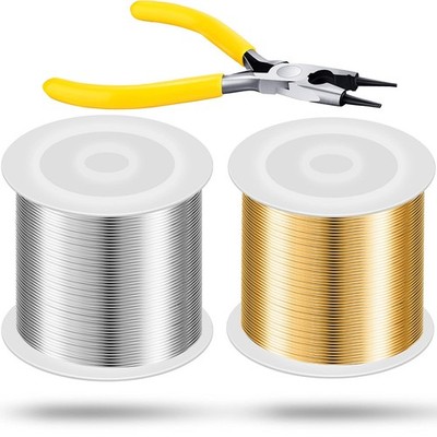 Mudder 2 Rolls Wire for Jewelry Making and Pliers 20 Gauge, Gold, Silver 