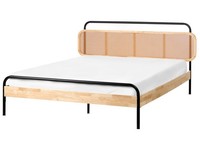 Holzbett Hellbraun / Schwarz 160X200 Cm Mit Wiener Geflecht Kopfteil Boussicourt