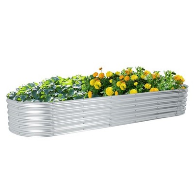 Aoodor 7x2x1FT Outdoor Galvanized Raised Garden Bed Kit Planter Oval Large Boxes
