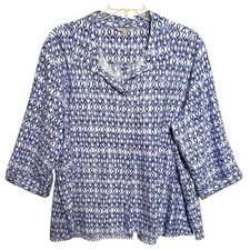 John Mark Western Geometric Top Womens Size 3X Blue & White Button Casual Shirt