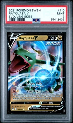 2021 POKEMON SWORD & SHIELD EVOLVING SKIES #110 RAYQUAZA V PSA 9