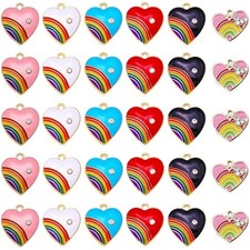 Rainbow Heart Charms,Mixed Color Heart Enamel Pendants with Rhinestone