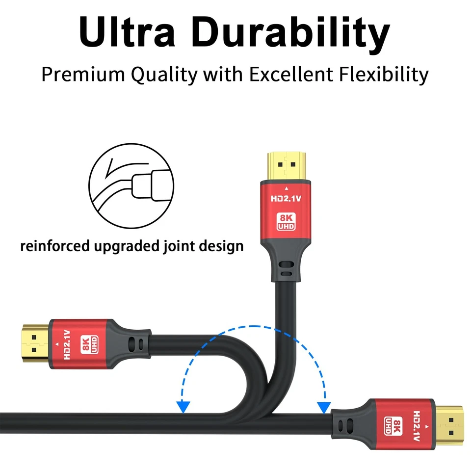 High Speed 8K 60Hz HDMI 2.1 Cable 3ft 48Gbps 4K 120Hz Cord HDR eARC PS5 Xbox Red - Image 3 of 4
