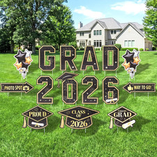 2026 Graduation Yard Signs, 15 PCS Black and Gold Congrats GRAD Lawn Signs with