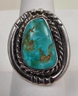 Vintage Native American Navajo SS925 Turquoise Rope Border Split Shank Ring Sz 8