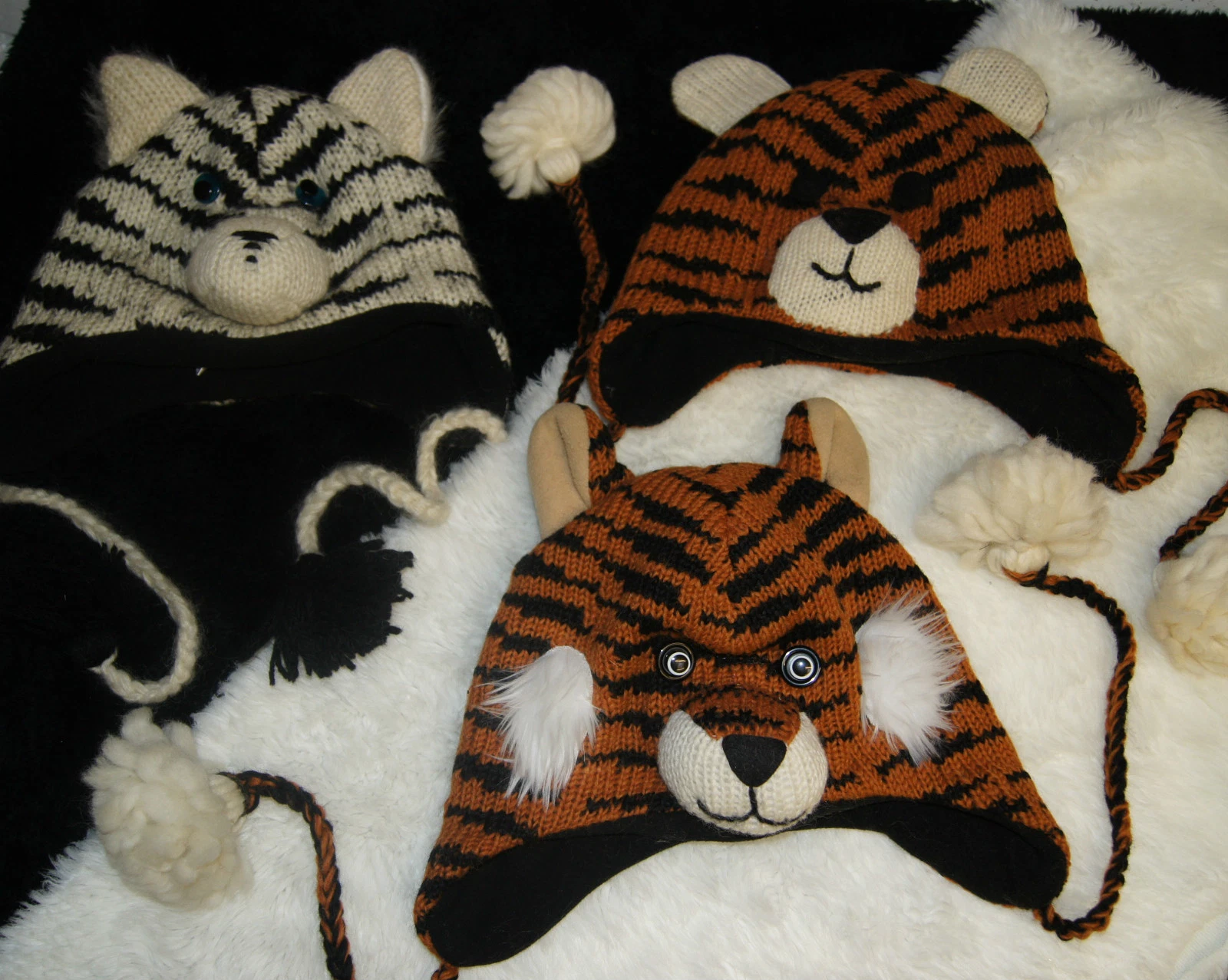 TIGER HAT knit ADULT deLux crochet SKI CAP bengal siberian white ANIMAL Costume