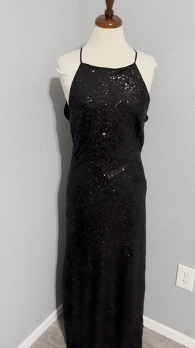 Zara Bloggers Fav Black Sequin Halter Neckline Midi Christmas Holiday Dress Sz L - Video 1 of 1