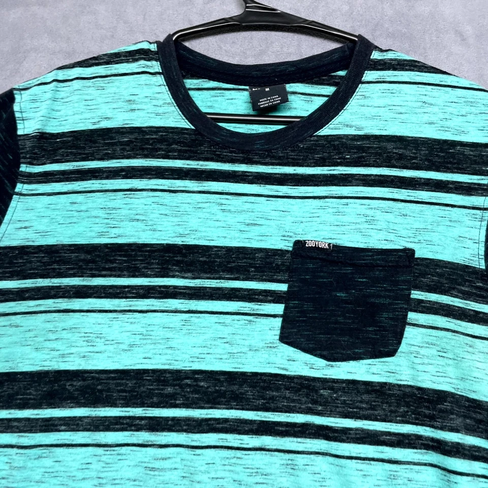 Camiseta Pullover Zoo York Y2K Para Hombre Mediana Negra Verde Rayas Algodón Cuello Redondo Foto 2 de 4
