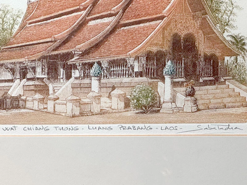 Limited Edition Etching - Laotian Buddhist Temple in Luang Prabang by Sabatacha  - Image 4 of 4
