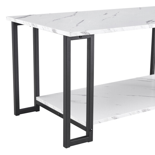 Mesa de centro moderna de mármol sintético para sala de estar mesa de acento de 2 niveles marco de metal - Imagen 13 de 23