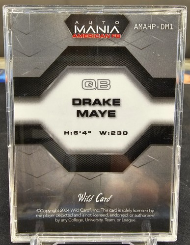 2024 Wild Card Auto Mania Football Drake Maye Rookie American Flag Laser #1/25 - Picture 2 of 2