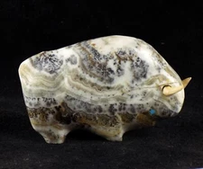 ZMT New, Zuni Buffalo Fetish by Lynn Quam Silver Lace Calcite