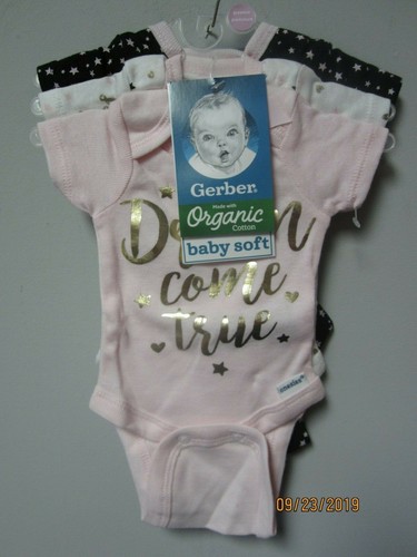 Gerber Baby Girl 3-Piece ORGANIC "Dream Come True" Onesies Size Preemie - Picture 2 of 4