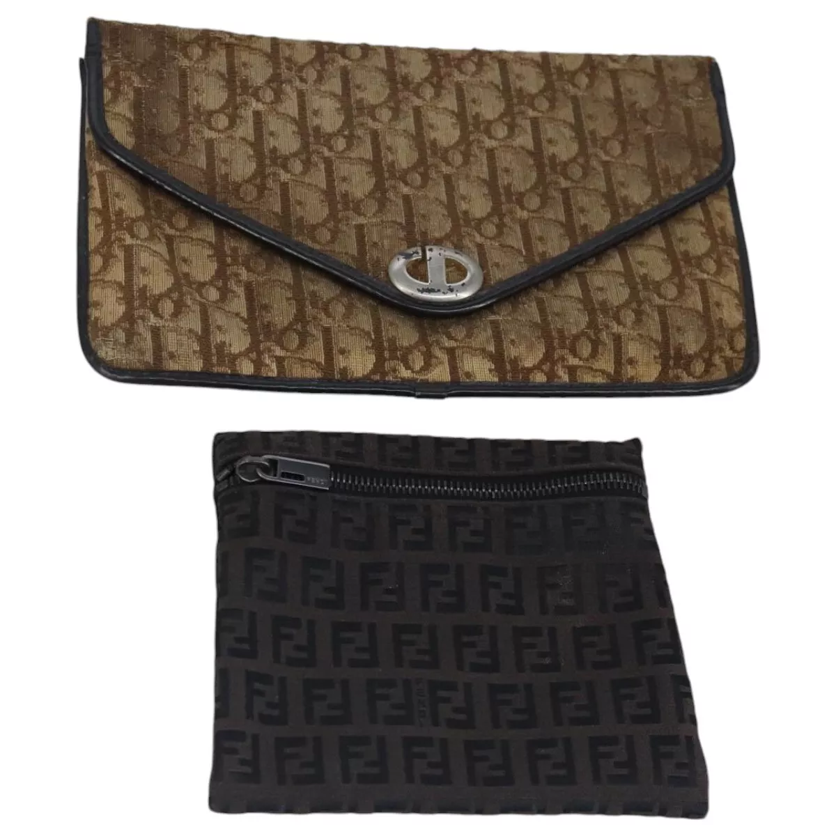 Christian Dior Fendi Trotter sac en toile courgettes lot de 2 beige marron authentique bs18907