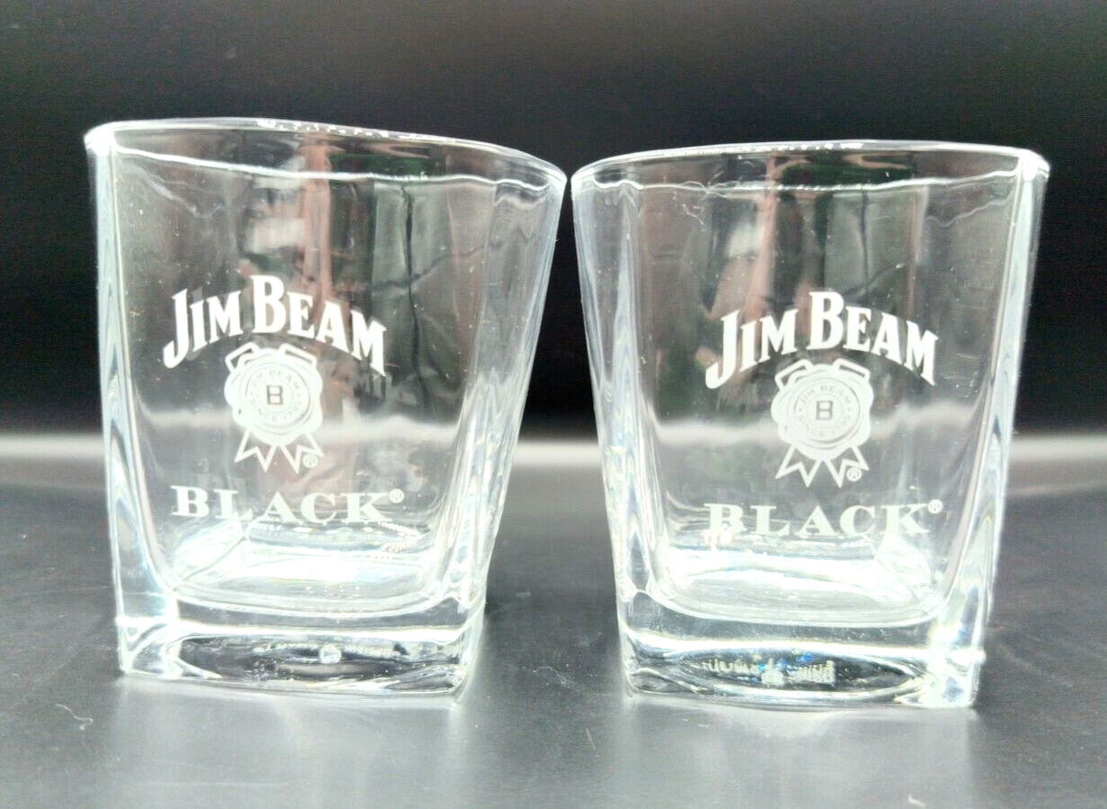 Jim Beam Black 8 oz Rocks Whiskey Bourbon Glasses Set of 2-image