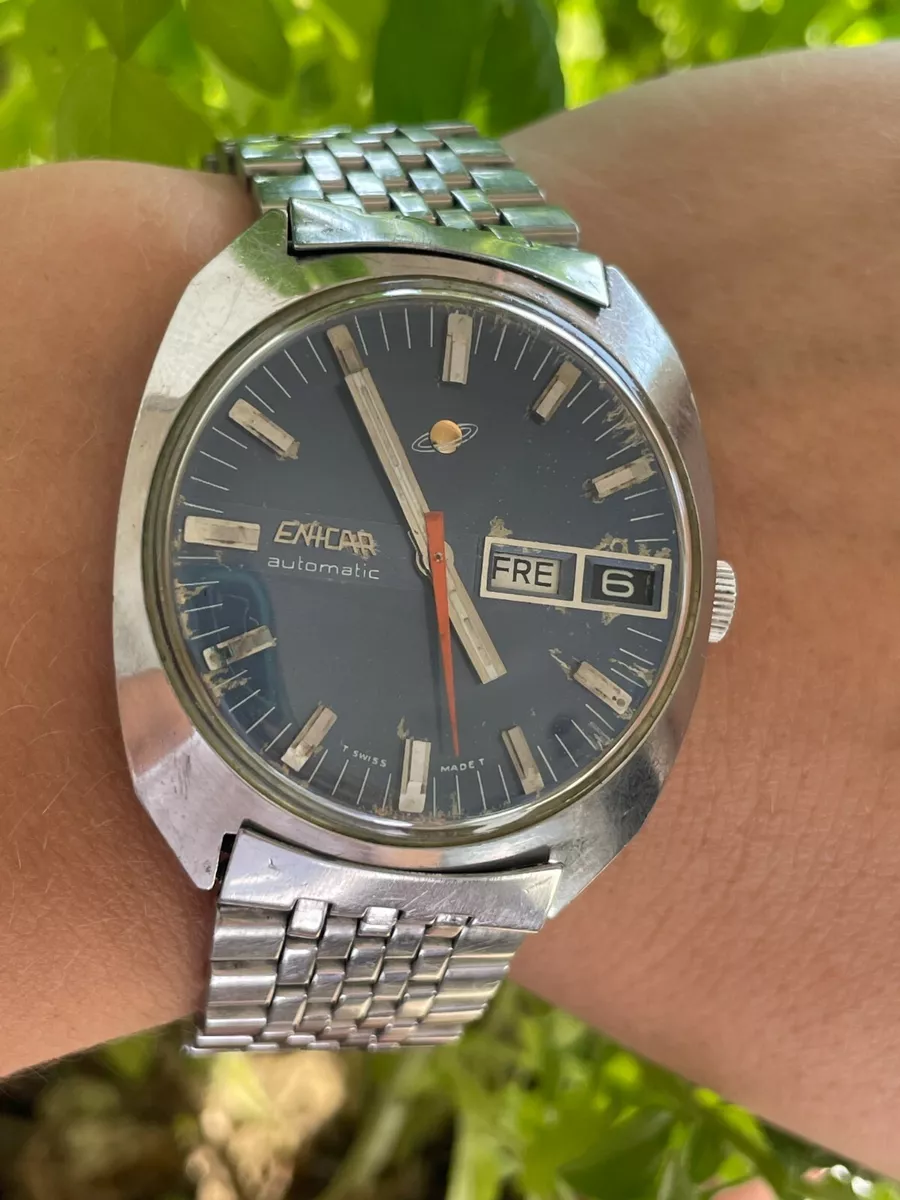 ENICAR OCEAN PEARL WATCH 147-01-02 AUTOMATIC DAY DATE MENS SWISS MADE SERVICED