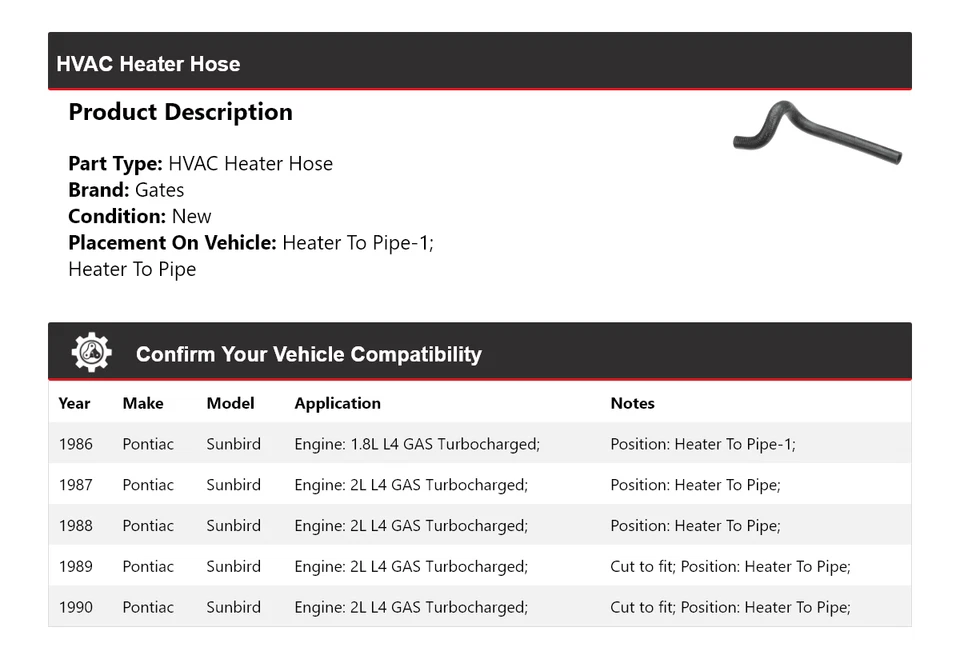 Puertas de manguera de calefacción de climatización para Pontiac Sunbird 1986-1990 1987 1988 1989 Foto 2 de 4