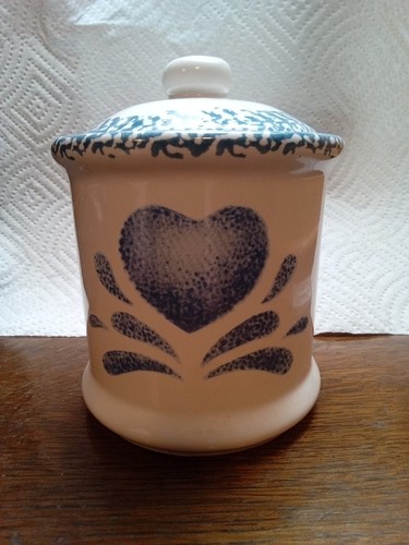 ERSATZ Schwammgeschirr blau HERZ House Of Lloyd 1992 KLEINER KANISTER 5" EUC  - Bild 1 von 5