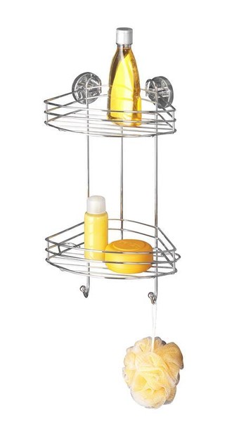 Wenko Vacuum-Loc Eck Regal 2 Etagen, Befestigen Ohne Bohren, Bad Dusch Ablage-image