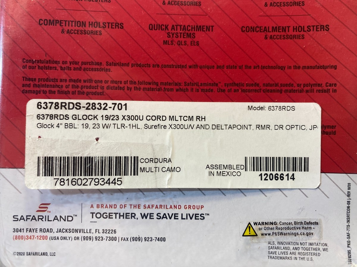 Safariland 6378RDS ALS Cordura Camo RH Duty Holster GLOCK 19 23