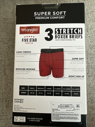 Men’s WRANGLER 3 pack Super Soft Stretch Boxer Briefs Moisture Wicking - XL - Picture 6 of 6