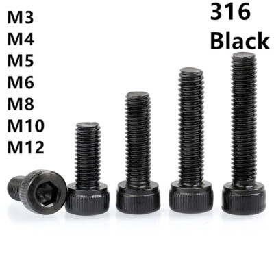 Black 316 Stainless Steel Hex Socket Bolts Cap Head Screw M3 M4 M5 M6 M8 M10 M12