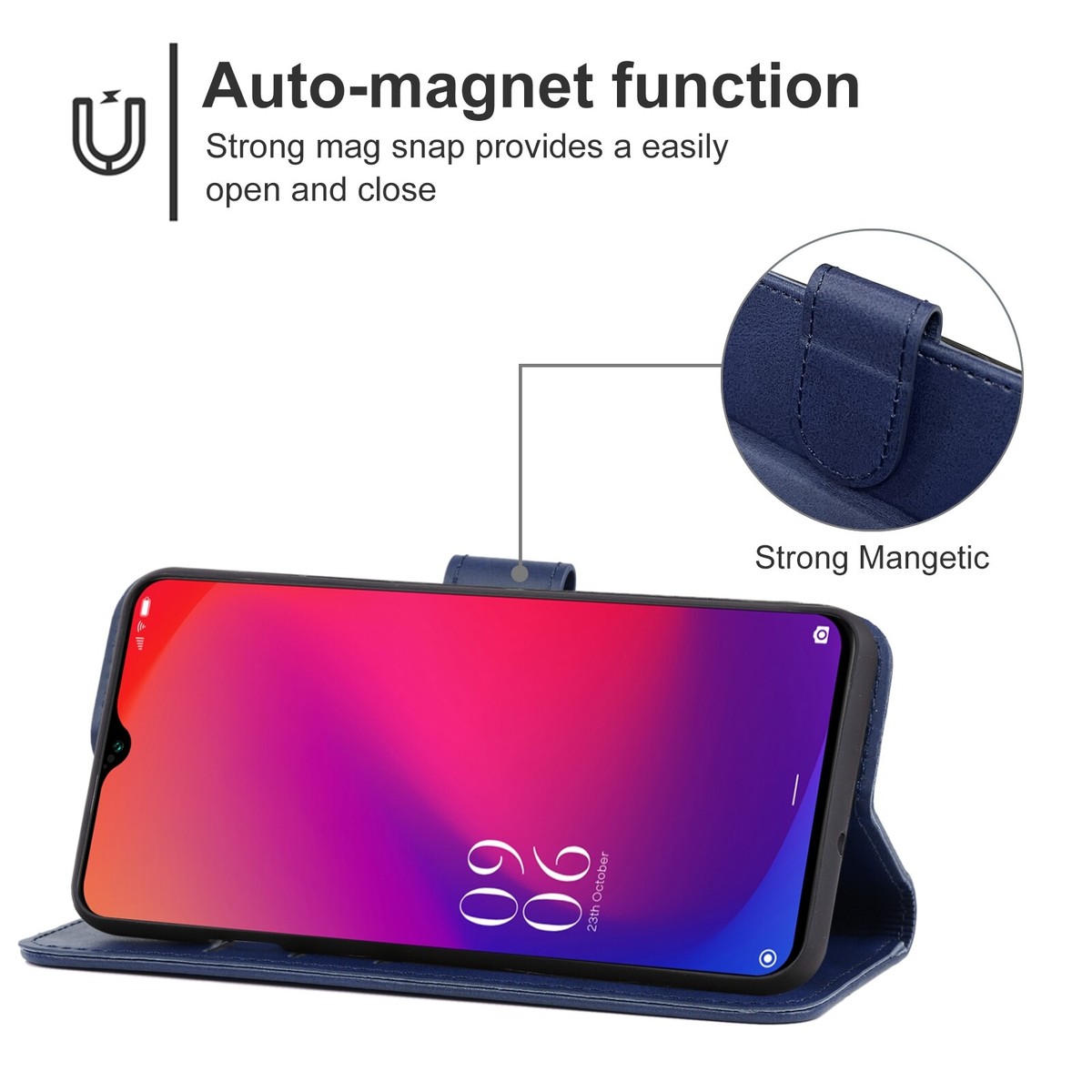 BeyondTop Custodia per Blackview A100, Blackview A100 Portafoglio Flip Fibra di Carbonio Cover con Supporto Stand ed Carta Fessura ed Cover di Pelle Cover per Blackview A100-Blu
