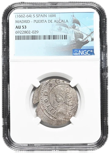 COLONIAL ERA SPAIN. Philip IV, 1621-1665. 16 Maravedis, 1662-4-S, NGC AU53